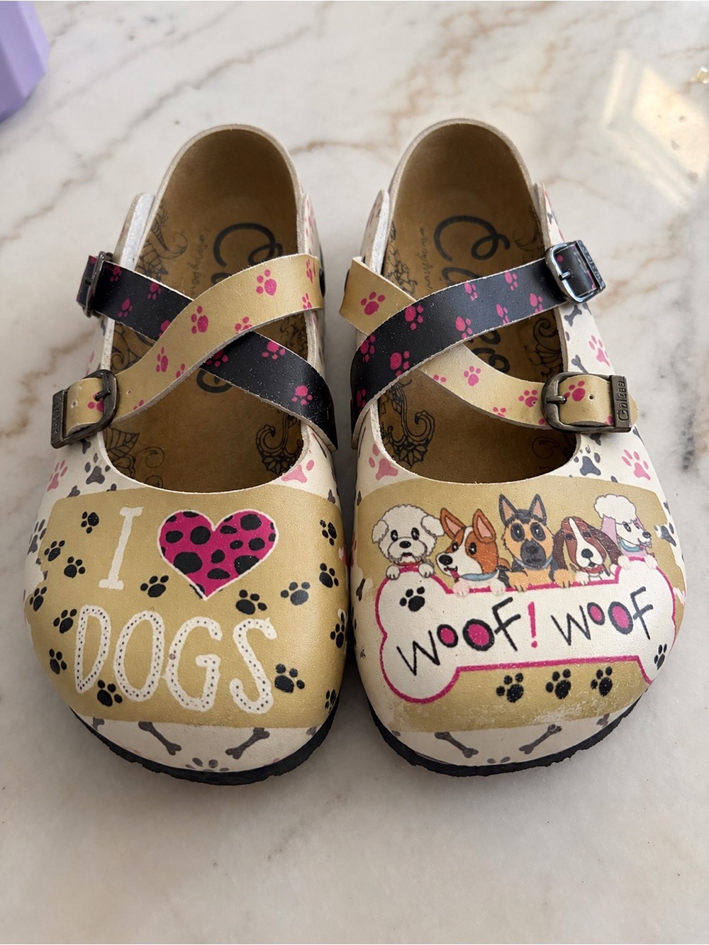 Calceo I Love Dogs Woof Cross-Strap Clogs EU 37 Women’s 6.5–7